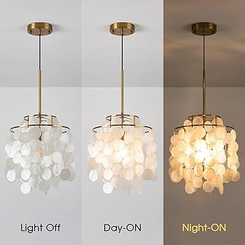 LAMKNVS White Shell Pendant Lights, Brushed Brass Coastal