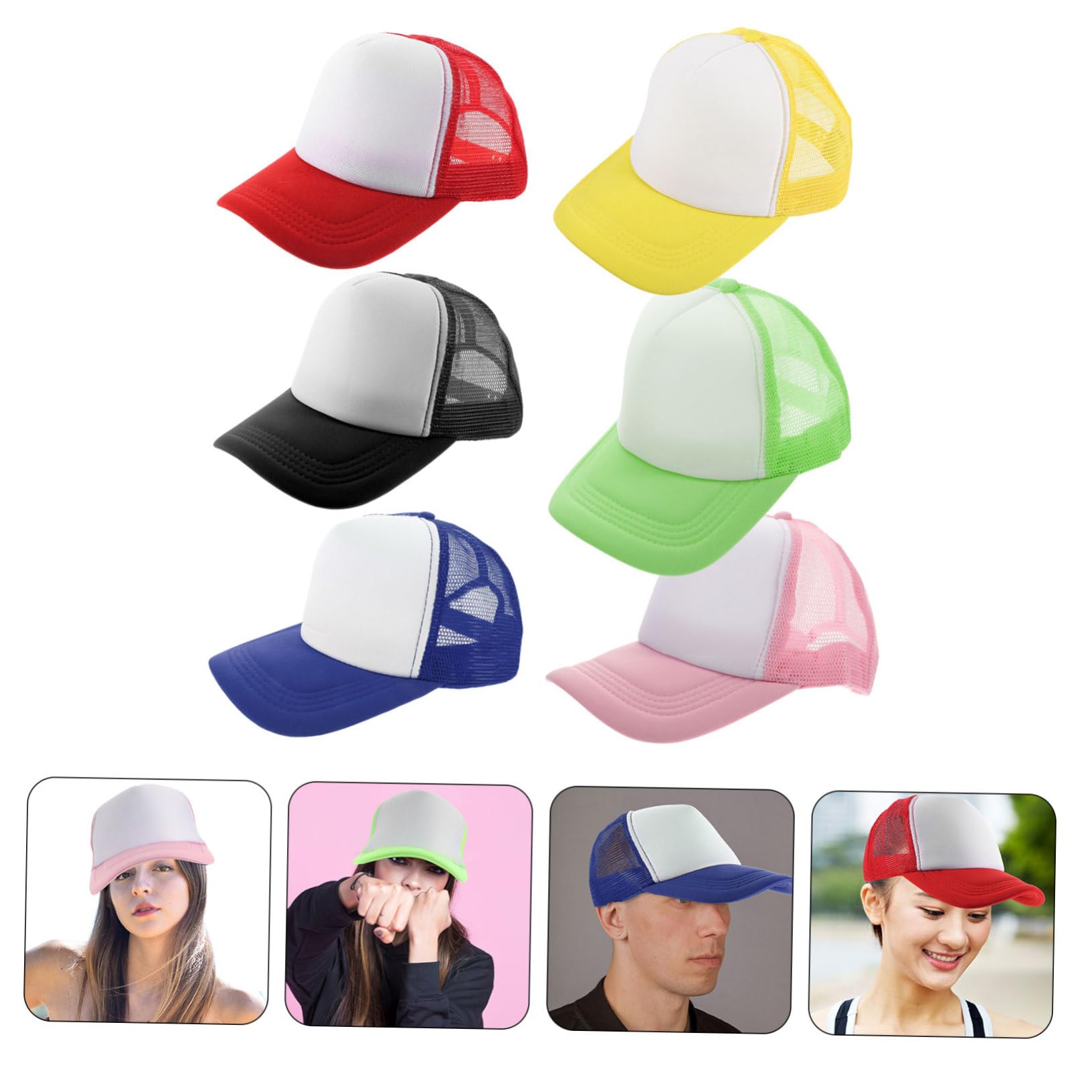 Abaodam 6pezzi Cappellino da Baseball in Rete Stampata Sublimazione Cappellino Unisex Stampa Sublimazione Cappellini Estivi in Poliestere Cappellini Sportivi Estivi Regolabili Parasole