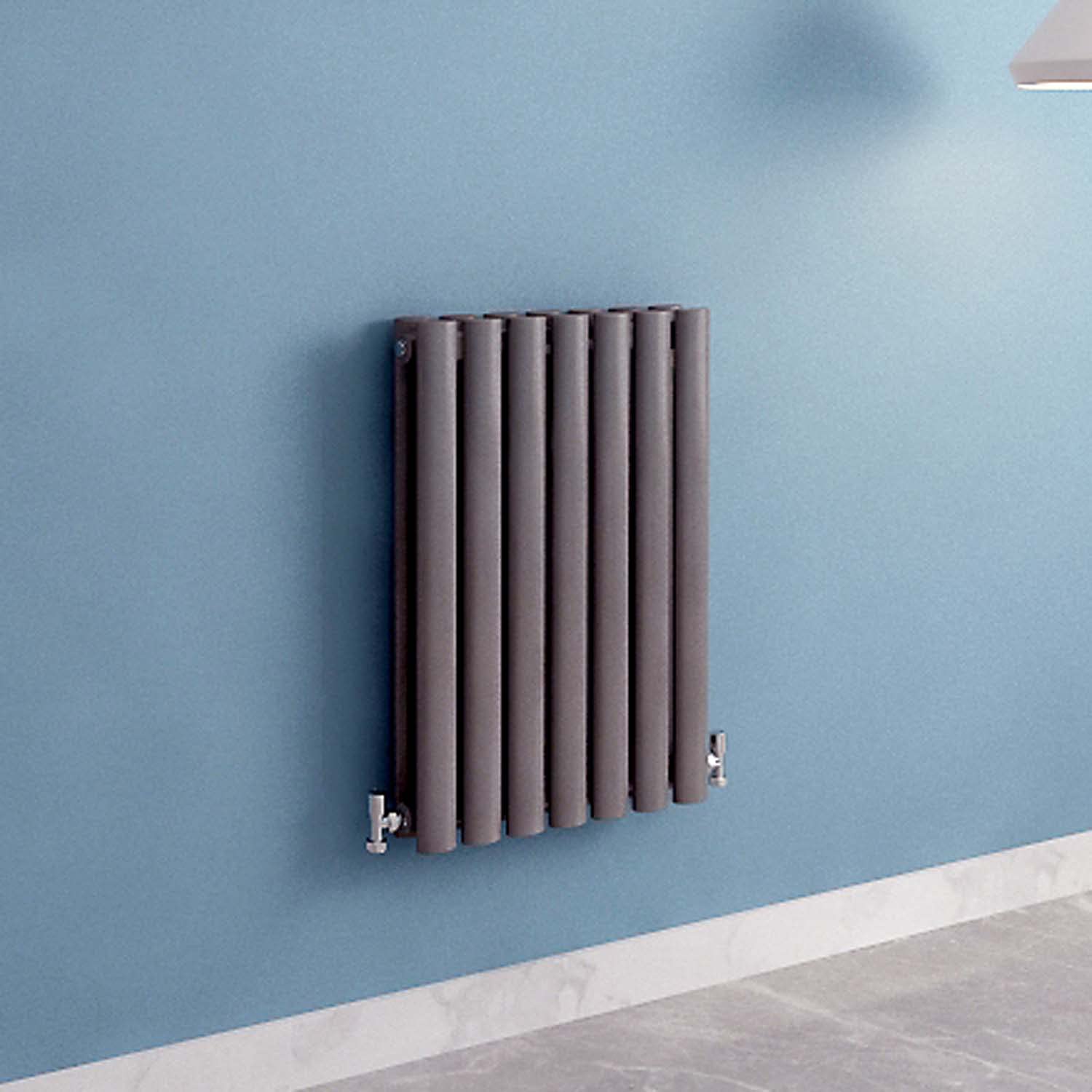 Acezanble∣Anthracite Radiators Double Oval Column Panels Horizontal 600mm Wide Low Radiator Centre Heating for Bathroom Kitchen Living Room Small Large Average — image 1