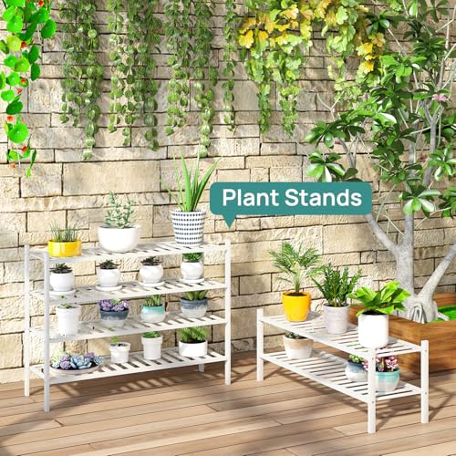 viewcare White 4-Tier Long Shoe Rack, Bamboo Wood, 33-Inch - Thumbnail 7