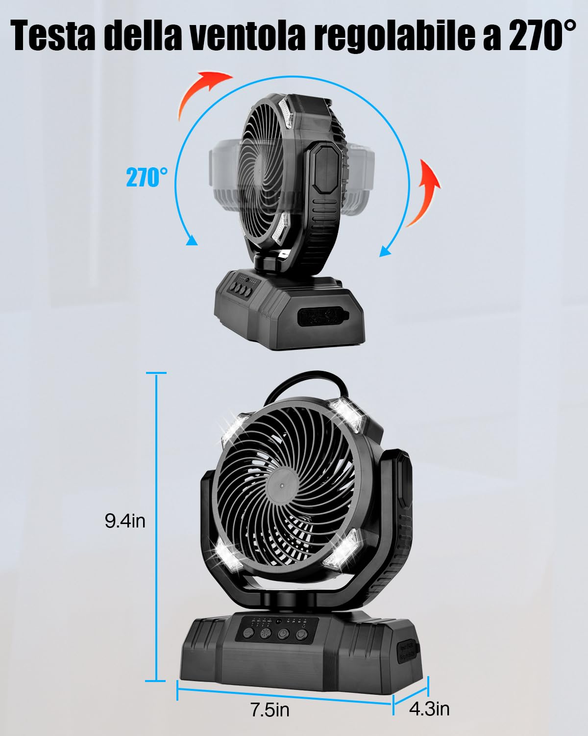 Timiyou Ventilatore da campeggio, 10000 mAh, molto silenzioso con luce, telecomando, power bank, 4 velocità, gancio, timer, ventilatore USB per esterni, campeggio, picnic, barbecue, pesca, ufficio