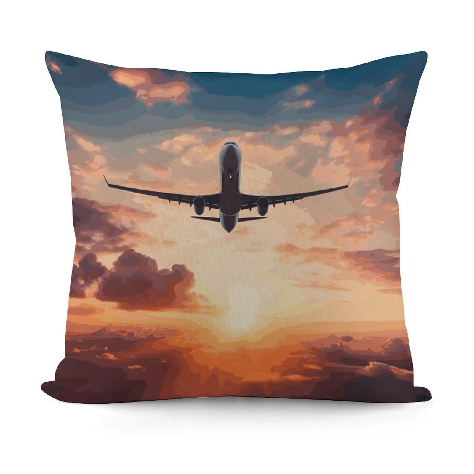 VstaDank Airplane Sunset Sky Throw Pillow Covers 18x18 Inch Soft Couch Home Decor Cushion Cover Comfortable Plush Square Cushion Case Farmhouse Decorative Pillowcase for Living Couch