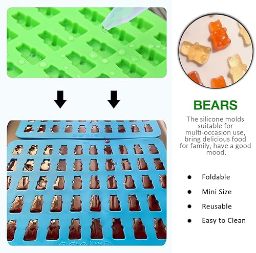 Miniatura 5 de Molde de oso gomoso de 5 colores con 2 goteros, moldes antiadherentes para dulces, mini moldes de silicona de grado alimenticio