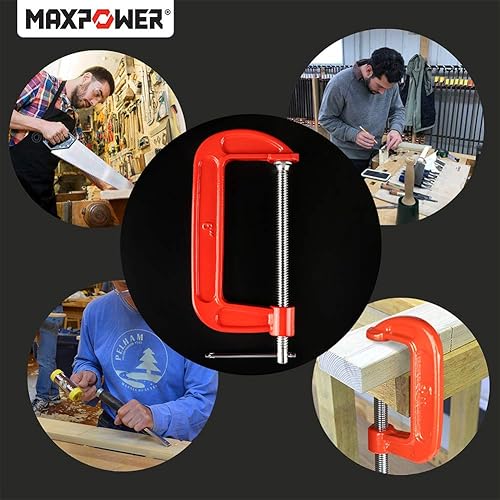 Miniatura 10 de MAXPOWER Abrazadera en C de 2 pulgadas, juego de 12 abrazaderas C, apertura de mandíbula de 2 pulgadas, profundidad de garganta de 1-3/16 pulgadas