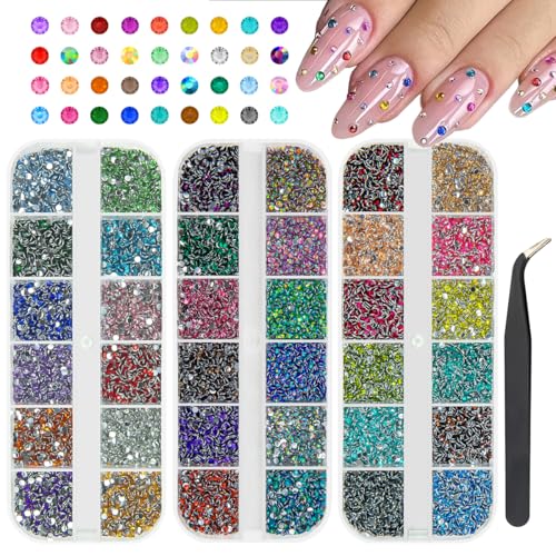 qiipii 36 Color 2mm Small Crystal Resin Rhinestones for Bedazzling Crafting SS6 Tiny Flatback Stones Colorful Gems Diamonds Charms for Nails Eyes Face Makeup Tumblers Bottles DIY Crafts Clothes Shoes