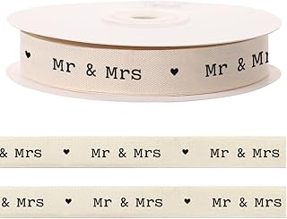 10 Yards Mr Mrs Heart Cotton Ribbon for Crafting Sewing, 3/5 Inch Natura...