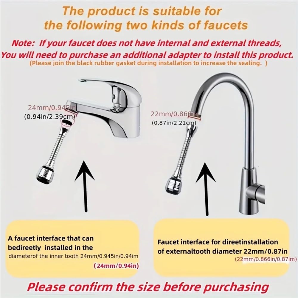 Boquilla para Grifo de Fregadero de Cocina con Extensor Ajustable de 360 Grados, Tubo de extensión para Ahorrar Agua y Filtro para baño (Estilo Largo - 5 Piezas).