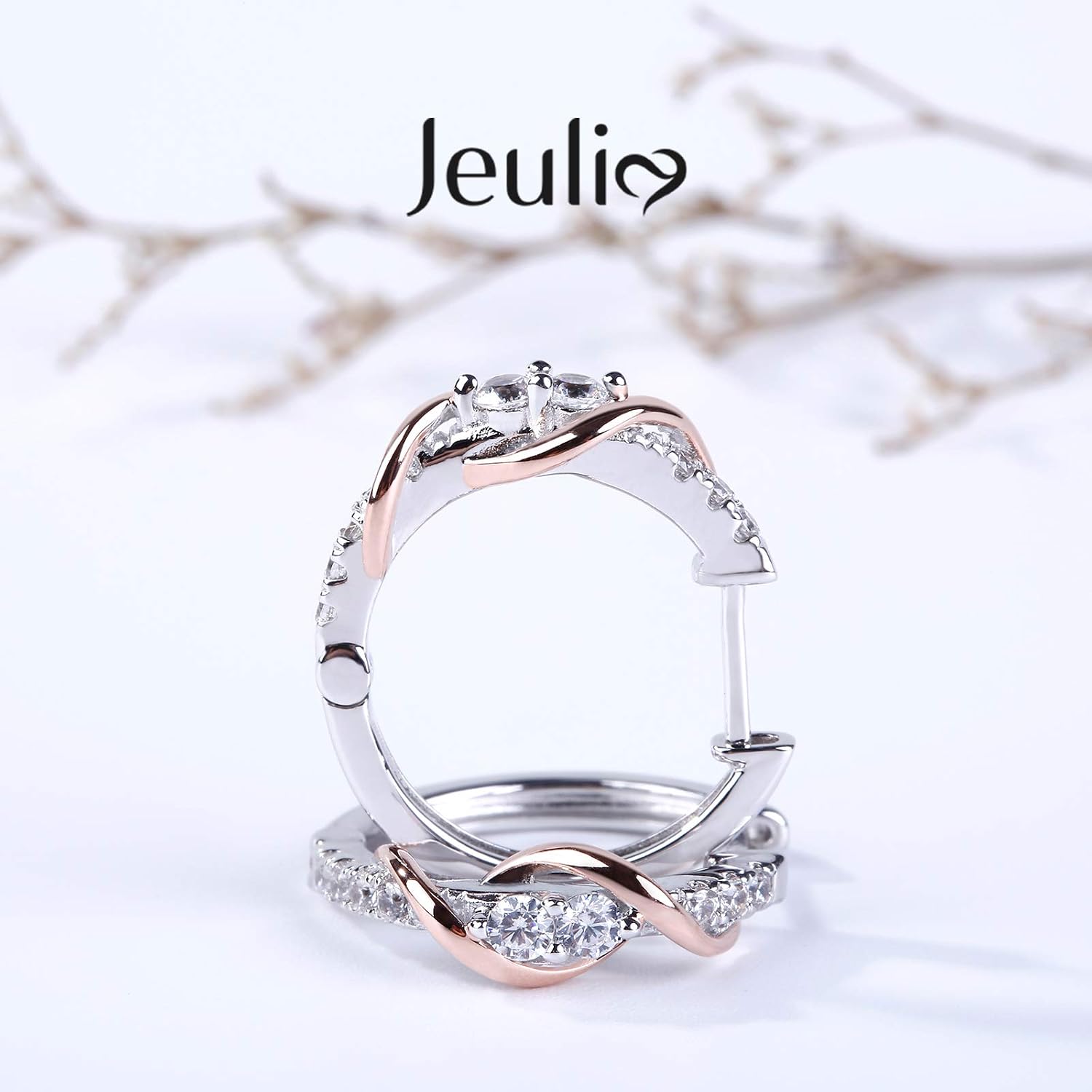 Jeulia 925 Sterling Silver Small Hoop Earrings Round Cut White Diamond Endless Stud Earrings hypoallergenic Earrings for Women Valentine Birthday Festival Gift
