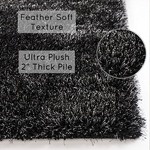 Image of Tauhid Carpet Handmade Super Soft Shag Carpet Rug Microfiber Area Carpet Rug for Living Room, Bedroom, Home Decor 2x5 feet Runner Black