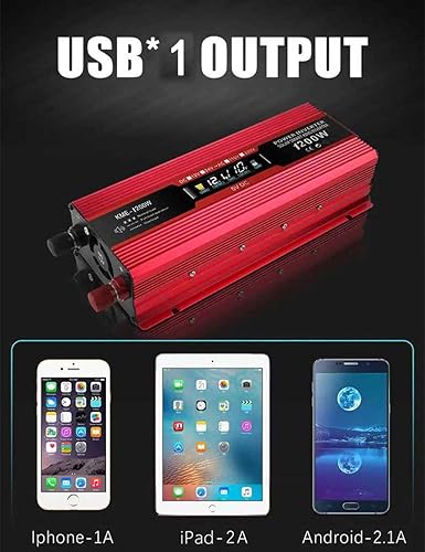 Miniatura 6 de Inversores de corriente de coche de 600 W1200 W (pico), convertidor de 12 V CC a 110 V CA, encendedor de cigarrillos, inversor de batería con
