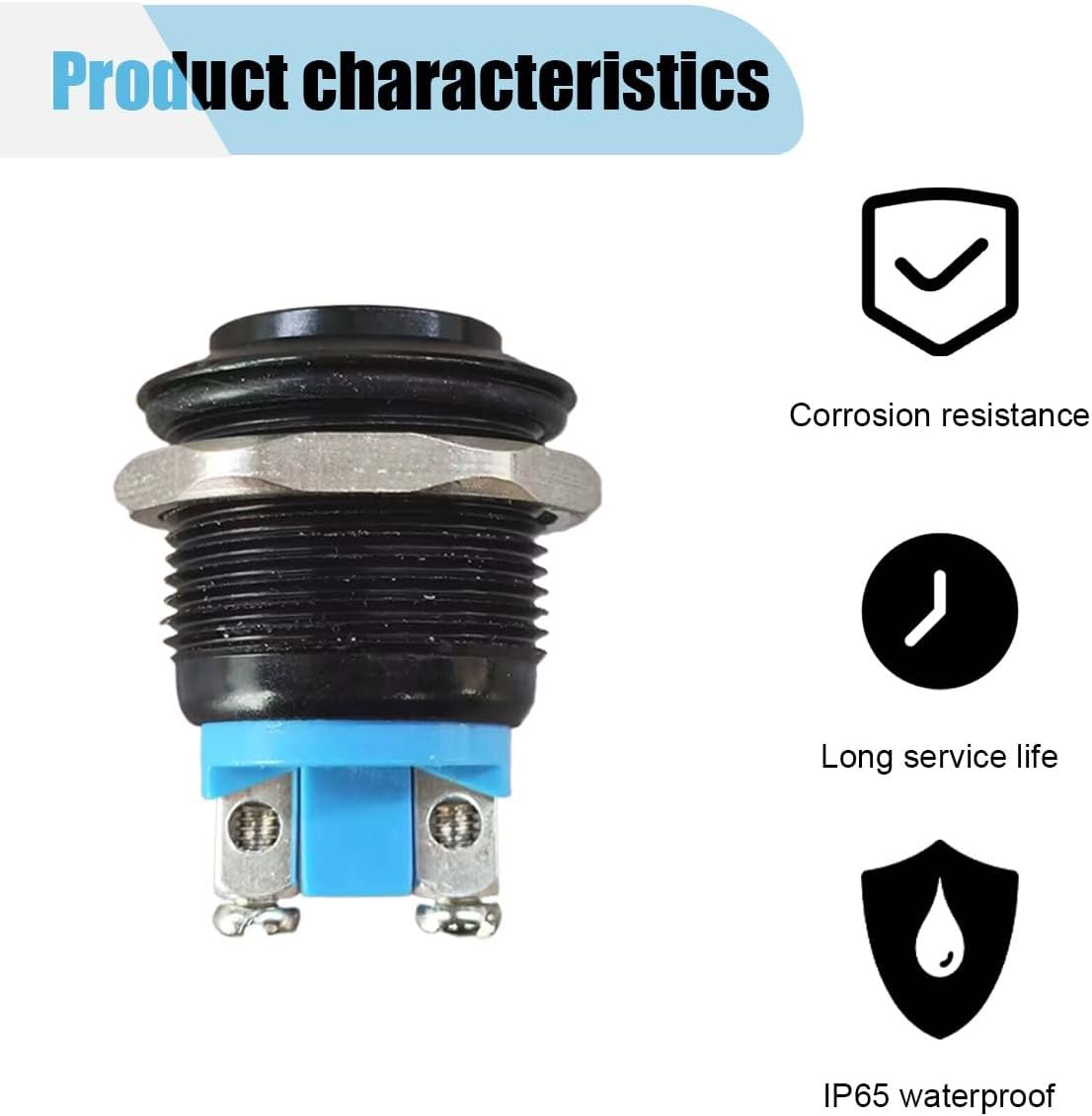 2PCS 19mm Momentary Horn Push Button Switch- 12V SPST 1NO Round Starter Power Switch for Car- Waterproof Black Metal Shell Latching Push Button Switches for 3/4" Mounting Hole Screw Terminals