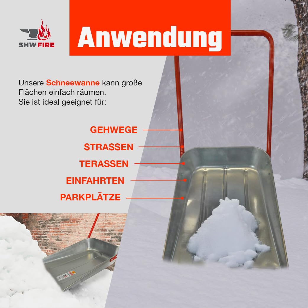 SHW-FIRE Maxi Schneeschieber 62 cm, robuste Schneewanne aus Stahlblech