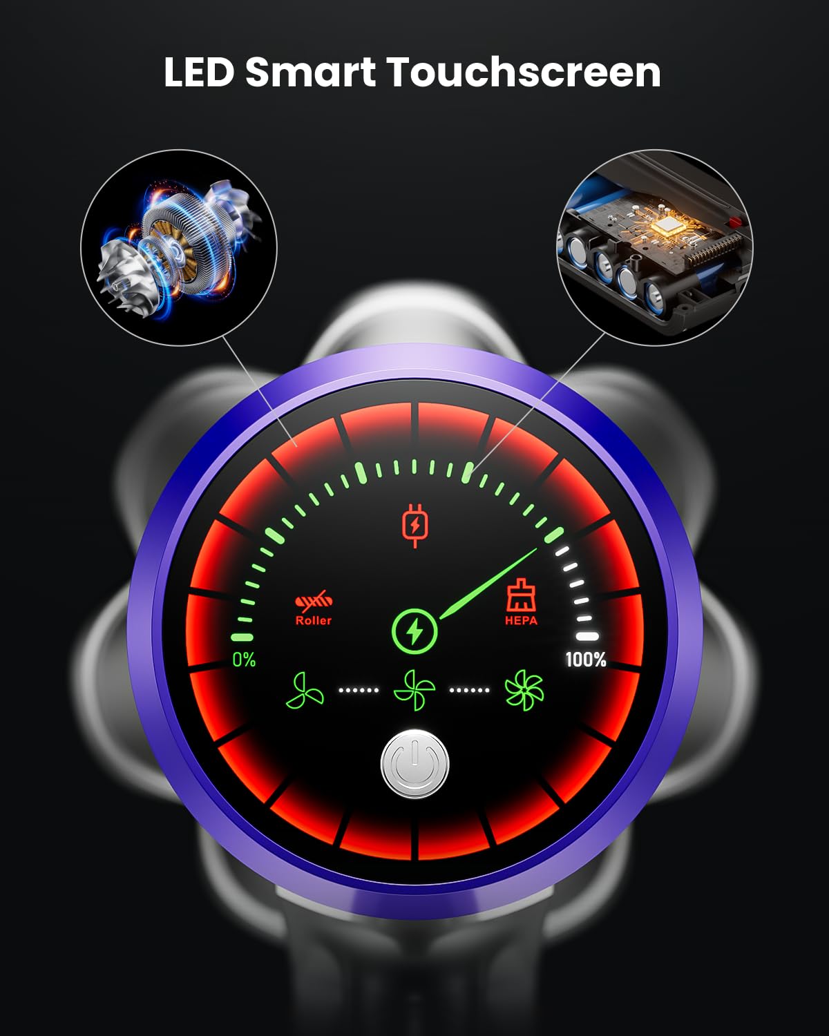 Akku Staubsauger 50000Pa/600W/65Min，Staubsauger Kabellos 1,8L mit OLED-Display, Mit Staubentfernungsfunktion, Selbststehender, Verwicklungsfreier Bürstenkopf,für Tierhaare/Teppiche/Hartböden/Auto