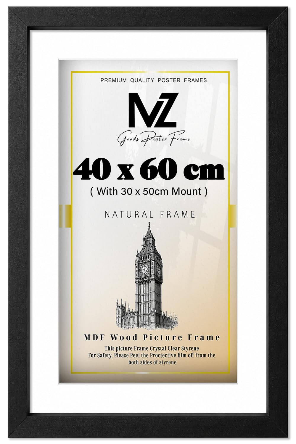 MZ GOODS | MDF Premium Gallery Frame (40 x 60 cm) With 500 x 300 mm White Mount Elegant Design | 16" x 24" Diploma, Poster, Picture Frame [ Matt Black ]