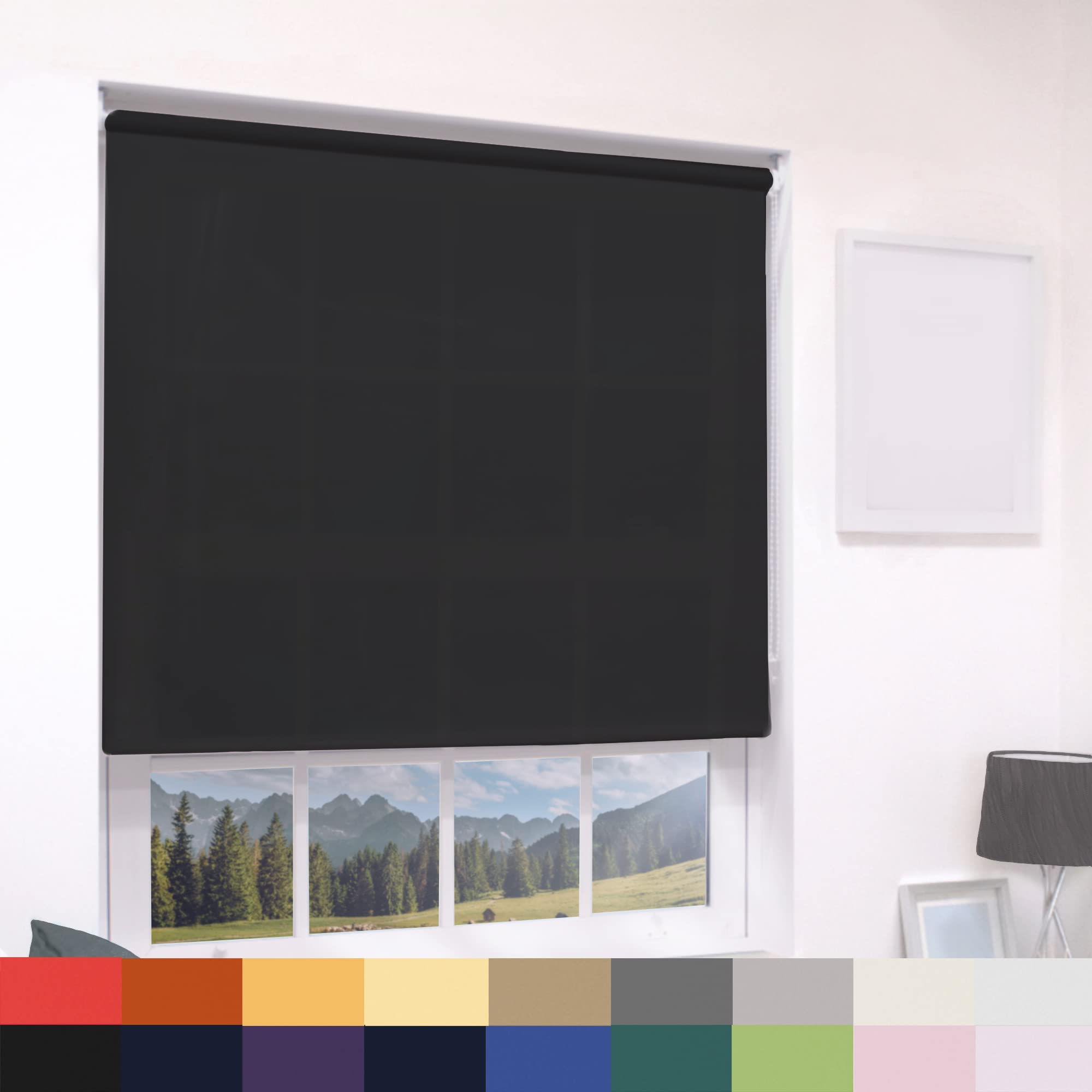 Deluxe Daylight Roller Blinds Light Filtering Premium Fabric Easy Fit Metal Brackets Bedroom Living Room Office Child Safe Trimmable Black 180cm Width x 160cm Drop โ image 1