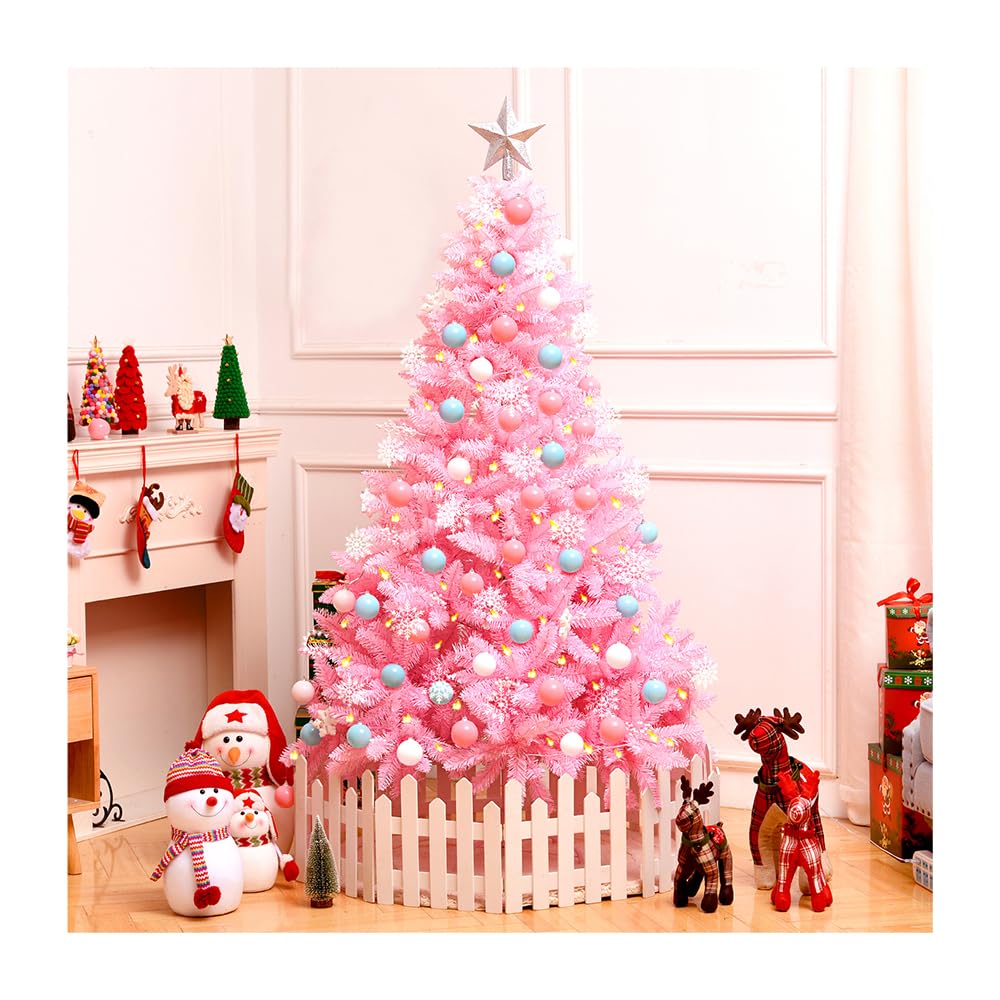 6 feet artificial Christmas tree Christmas decoration, 680 branches and thickened metal steel pipe, for holiday decoration, home, office, party, wedding, outdoor and other decorations (Pink, 6 feet)