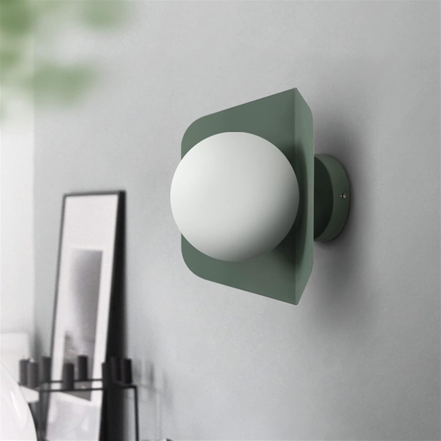 Modern Spherical Glass Lampshade, Wall Lamp Decorated in Corridor, Lighting Fixture for Children's Bedroom Headroom, for Children/Green/White Light