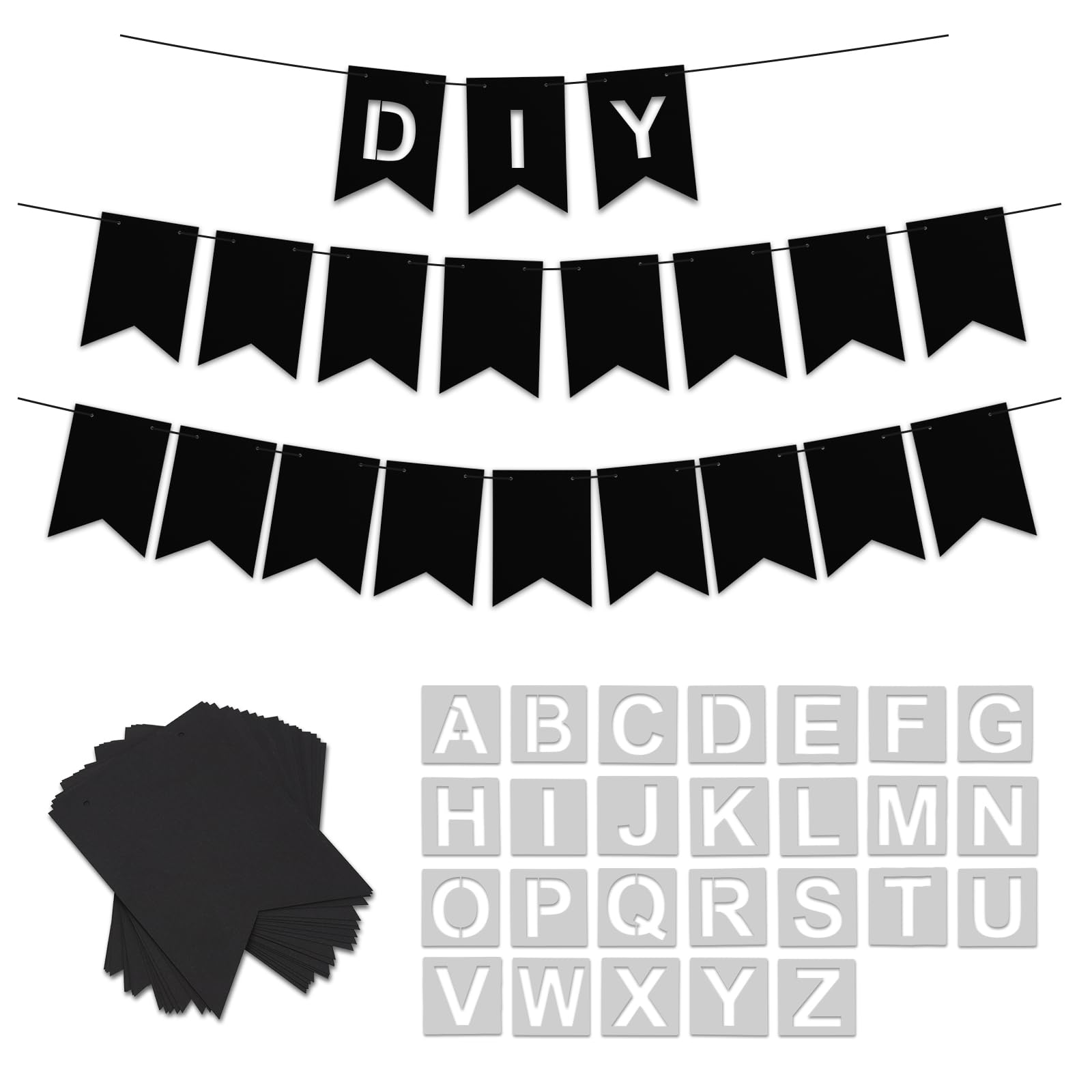 amazon-com-46pcs-diy-custom-banner-kit-including-26-stencil-letters-20-blank-card-stock-letter-banner-customizable-party-banner-signs-paper-pennant-banner-set-for-wedding-birthday-party-favor-toys