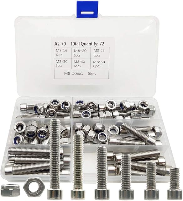 BT-B M8 Stainless Steel Hexagon Socket Head Cap Screws Hexagon Socket Head Screw Head Bolt and Non-Slip Nut Combination Box (BTB M8(16-20-25-30-40-50) MM 36PCS)