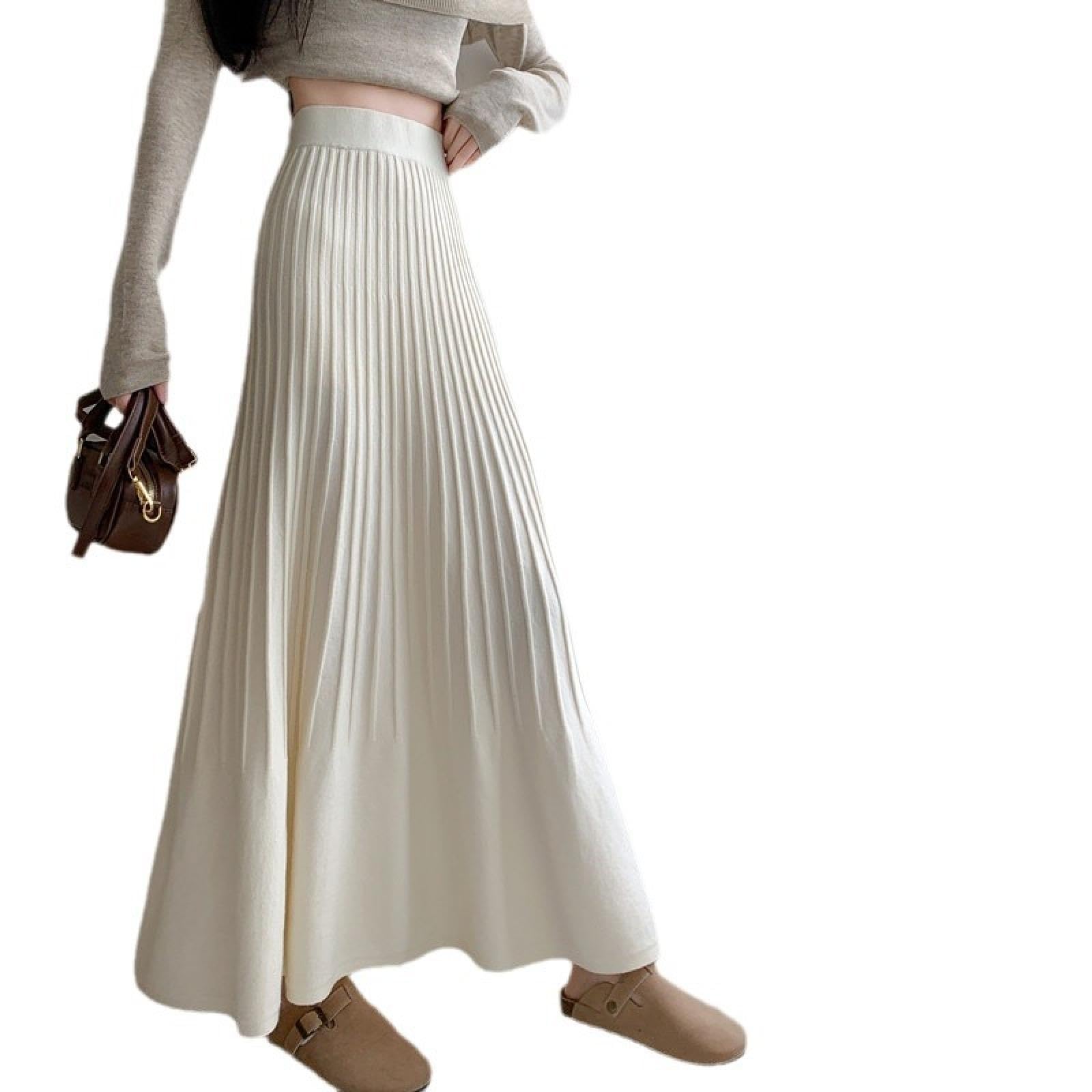 Damen Rock Lang Herbst Cordrock Faltenrock Trachtenrock Elegant Ruffle Skirt Elastisch Tellerrock Einfarbig A-Linie Maxirock