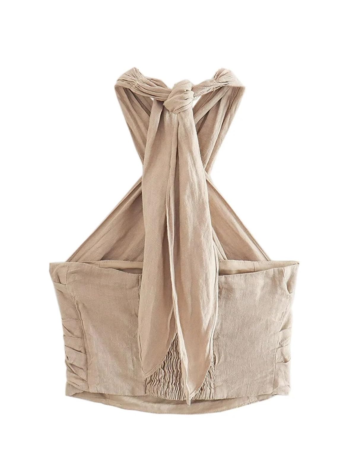Top Aderente Lacci Incrociati Top in Lino Senza Schienale | Donne sexy estate Cro