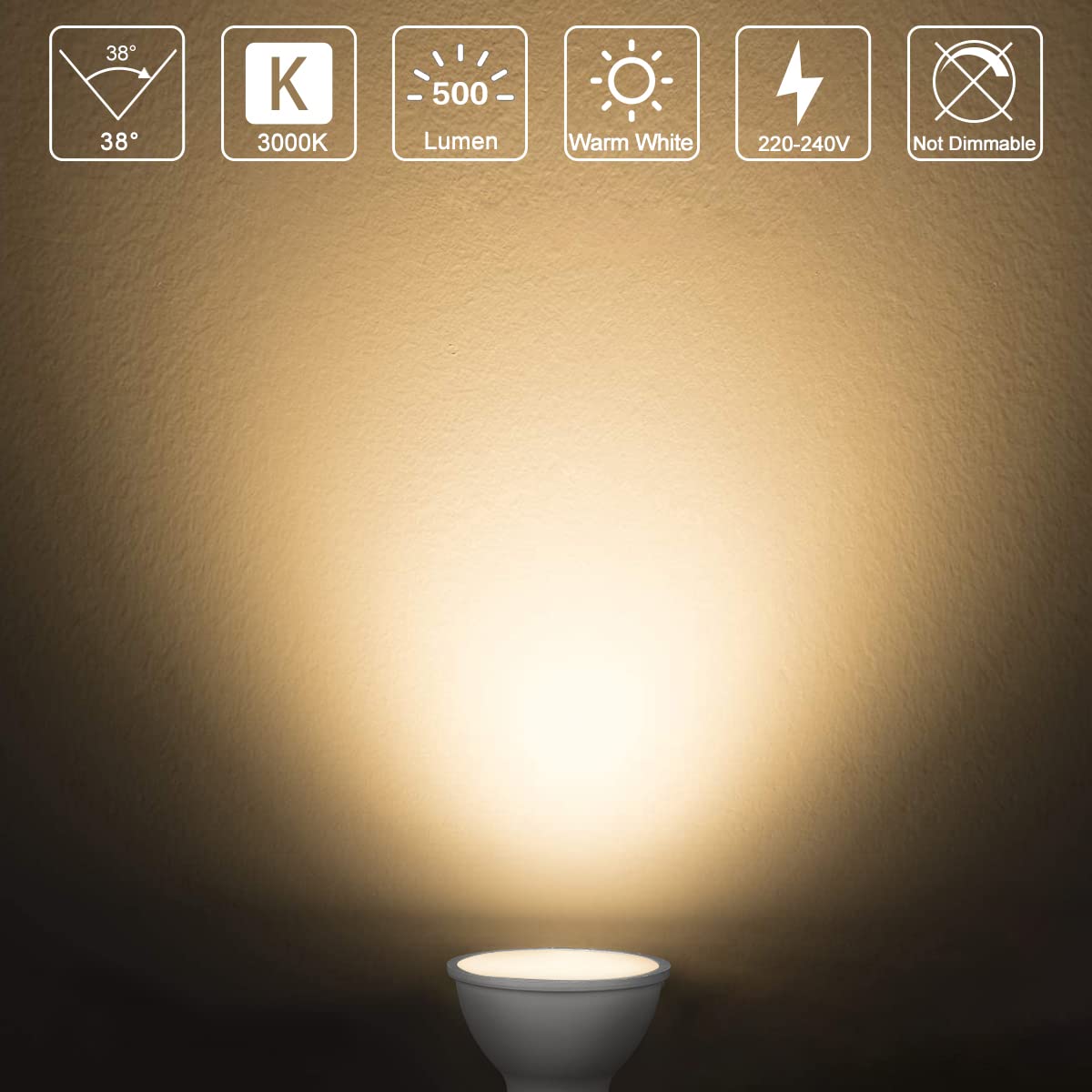 Lepro GU10 LED-lampen dimbaar, warm wit 2700K, 4,5W 345lm, 50W halogeenspot lamp equivalent, 38° smalle bundel, energiebesparende GU10 LED-lampen, verpakking van 10 stuks