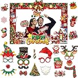 Xunerloy Weihnachten Foto Requisiten mit Fotorahmen, 31 Stück Weihnachten Foto Booth Props Fotobox Accessoires für Weihnachtsdeko, Weihnachtsaccessoires und Weihnachtsfeier Deko