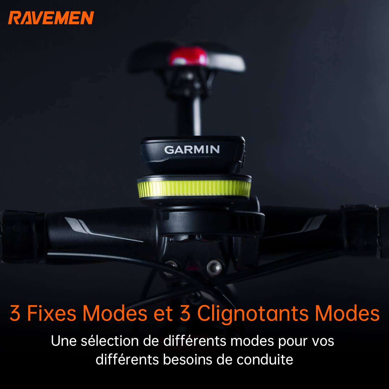 RAVEMEN FR160 Éclairage de Vélo pour Diurne Compatible avec Garmin/Wahoo/iGPSPORT/COOSPO Compteurs Vélo,6 Modes Compteurs/GPS Vélo Accessoires,Étanchéité IPX6 USB C(Protégés par Un Brevet)