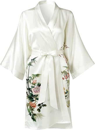 Ledamon Women's 100% Silk Kimono Short Robe