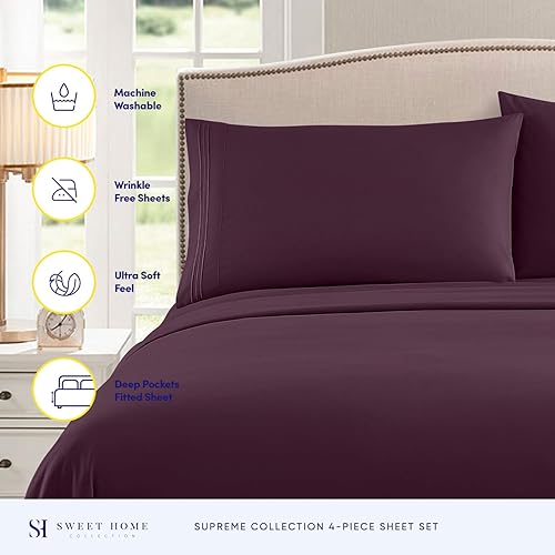 Vista 113 de Juego de sábanas extrasuaves de tamaño queen, ropa de cama transpirable y lujosa con correas elásticas integradas para las esquinas, colección