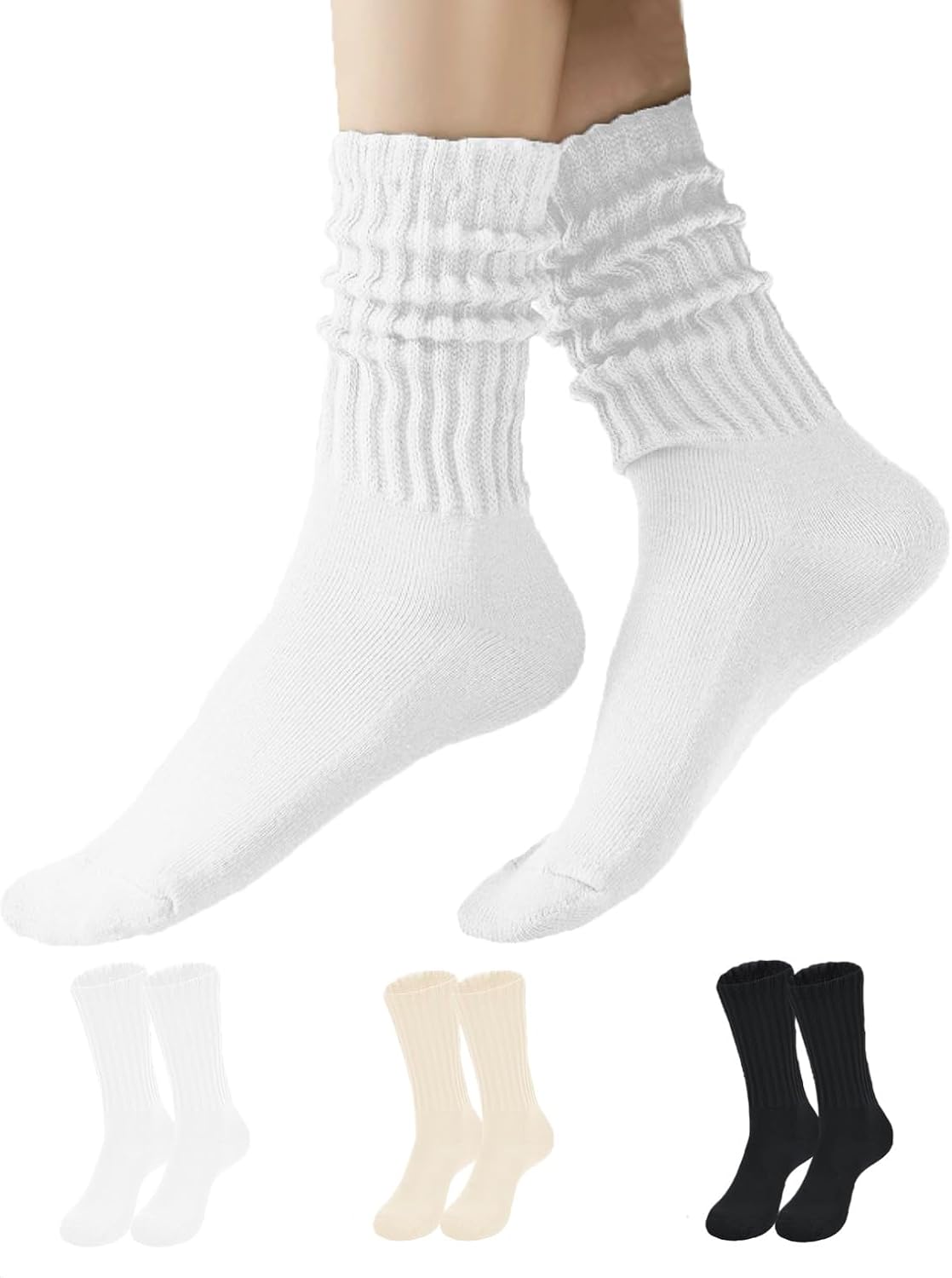 PLZSITDOWN Women’s Mid-Calf Ribbed Slouch Socks – Knit Scrunchy Crew Style