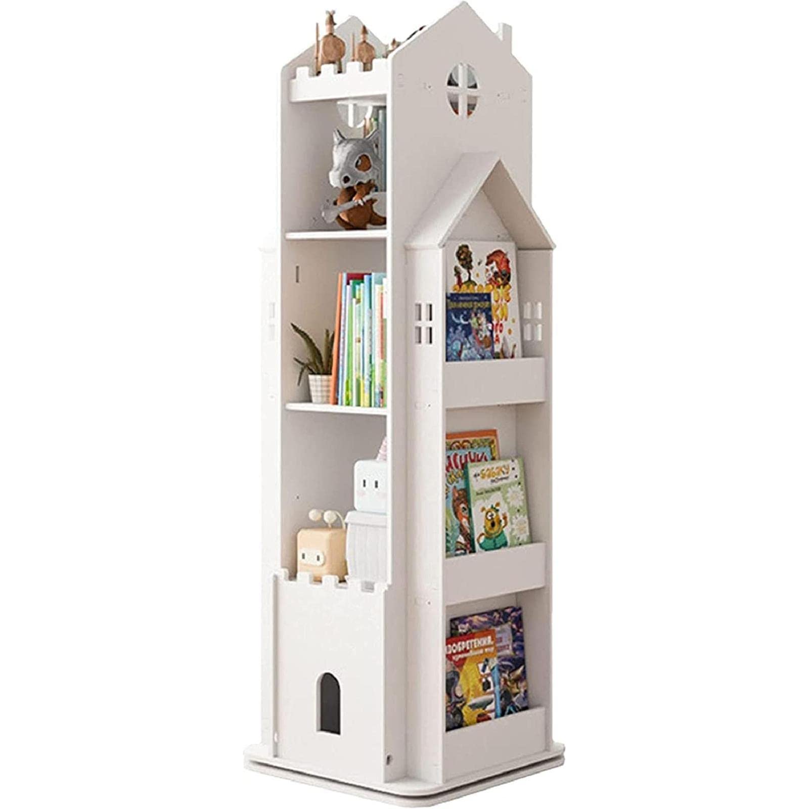Labebe Drehbares Bücherregal 360° – 4-stöckig, Platzsparendes Eckregal Aus Holz (weiß, Stapelbar) Labebe Drehbares Bücherregal 360° – 4-stöckig, Platzsparendes Eckregal Aus Holz (weiß, Stapelbar)