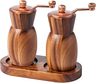 Stelalloy Pepper Grinder and Mill - Salt and Pepper Grinder Set with Holder - Wooden Shakers - Refillable Maual Spice Grinder (4.5" Pepper Mill)