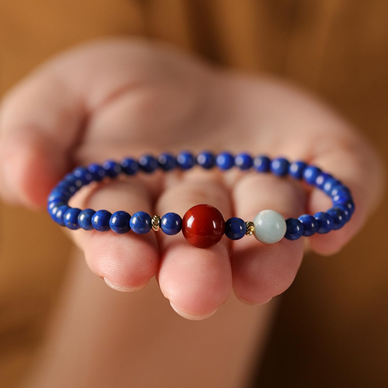 ZXQUEGF Natürlicher Lapislazuli-Armreif für Frauen, Transferperlen-Geschenk, Shoushan-Stein, Nanhong-Achat-Perlen-elastisches Armband