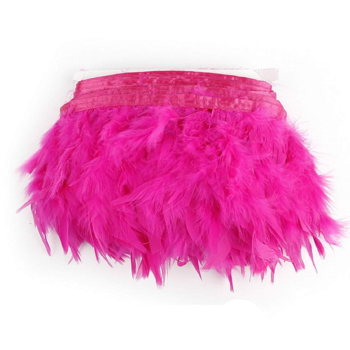 Yalulu 2 Meter Natural Feather Fringe Trim Ribbon 10-15cm for Wedding Skirt/Dress/Clothes Decoration DIY Party Craft (Rose Red)