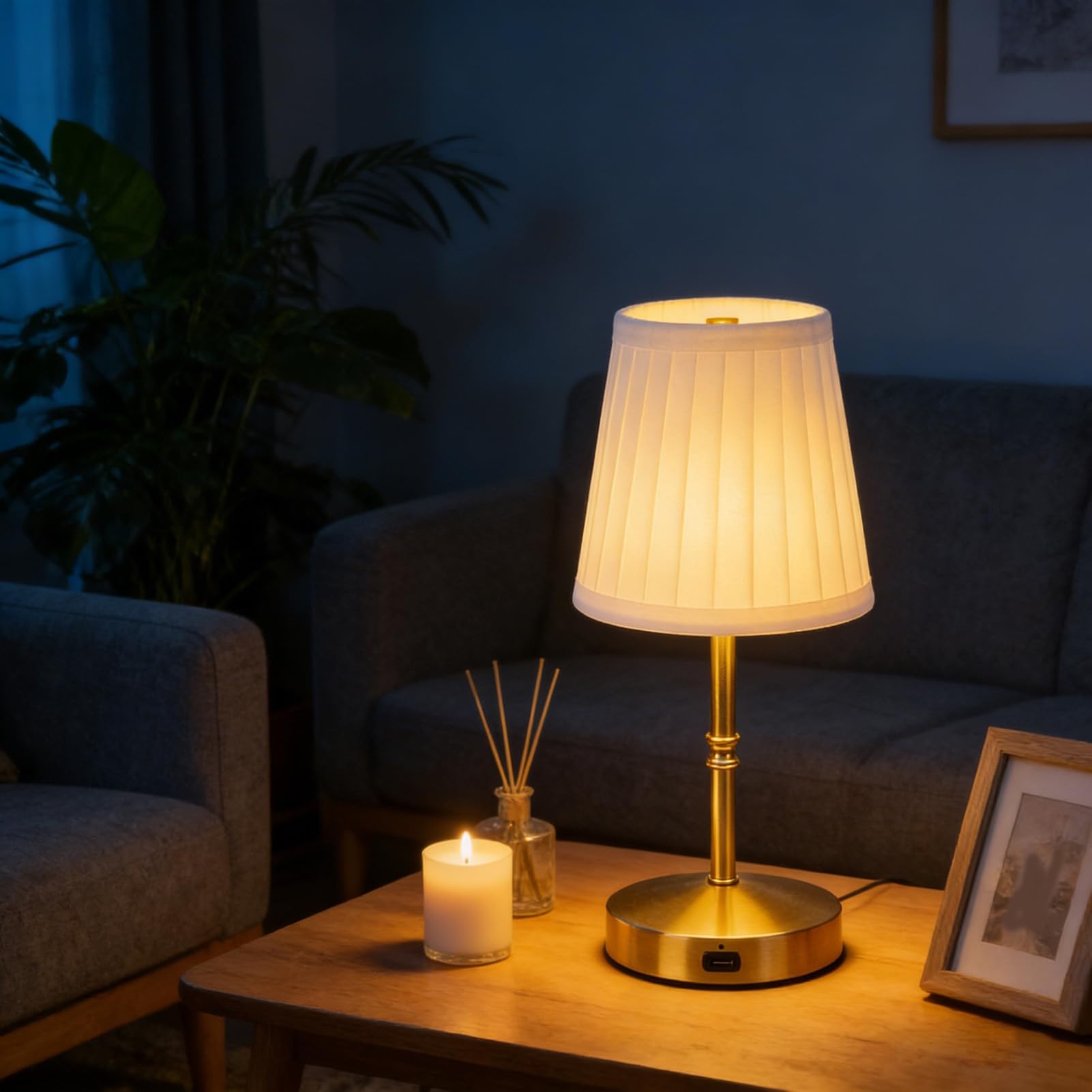 Kabellose LED Schreibtischlampe Touch-Steuerung dimmer Stoffschirm tragbare Tischleuchte ebauter 1800-mAh-Akku ideal für Schlafzimmer und Café
