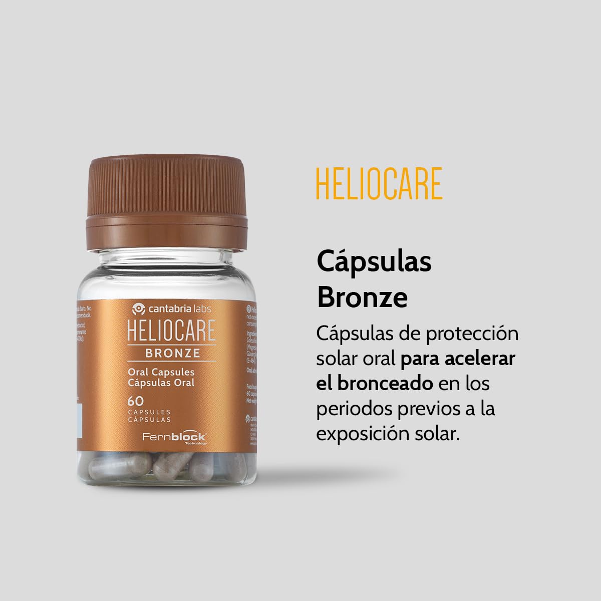Cantabria Labs - Heliocare Cápsulas Bronze - 60 Unidades - Protección Solar Oral - Acelera el Bronceado Natural - Todo Tipo de Pieles