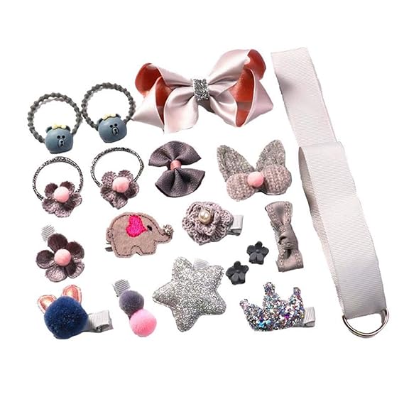 BabyMoon 18Pcs/Set Mix Style Headwear Set Children Accessories Ribbon Bow with Full Covered Clips Hairpins for Girls Princess Crown Headdress Hair Accessories with Gift Box