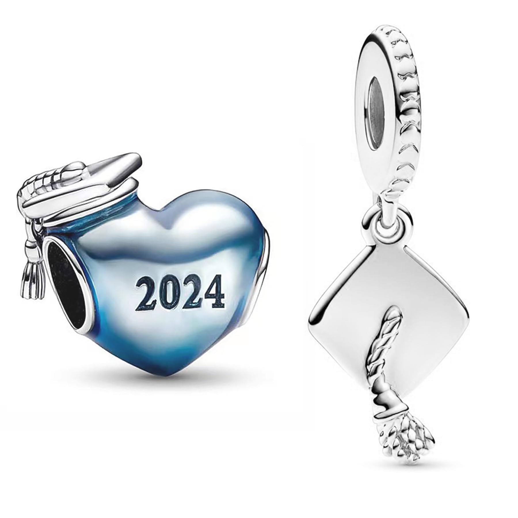 Abalorio azul de graduación para pulseras y collares de plata 6