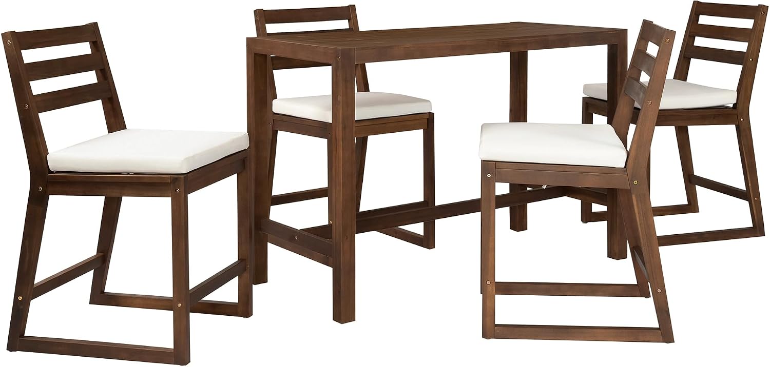 espidoo 5-Piece Rustic Acacia Wood Patio Bar Set for Small Outdoor Spaces: Slatted Tabletop Drains Rain in Seconds - Post-Rain Gatherings - Ergonomic Chairs & 400 LBS Capacity