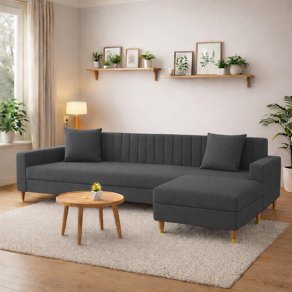 Casaliving Garcia 4 Seater L Shape Convertible Sofa Set for Living Room, 3 Seater & Ottoman Modular Sectional Couch for Small Space (Black) Colour Sofa Set for Living Room-image-14