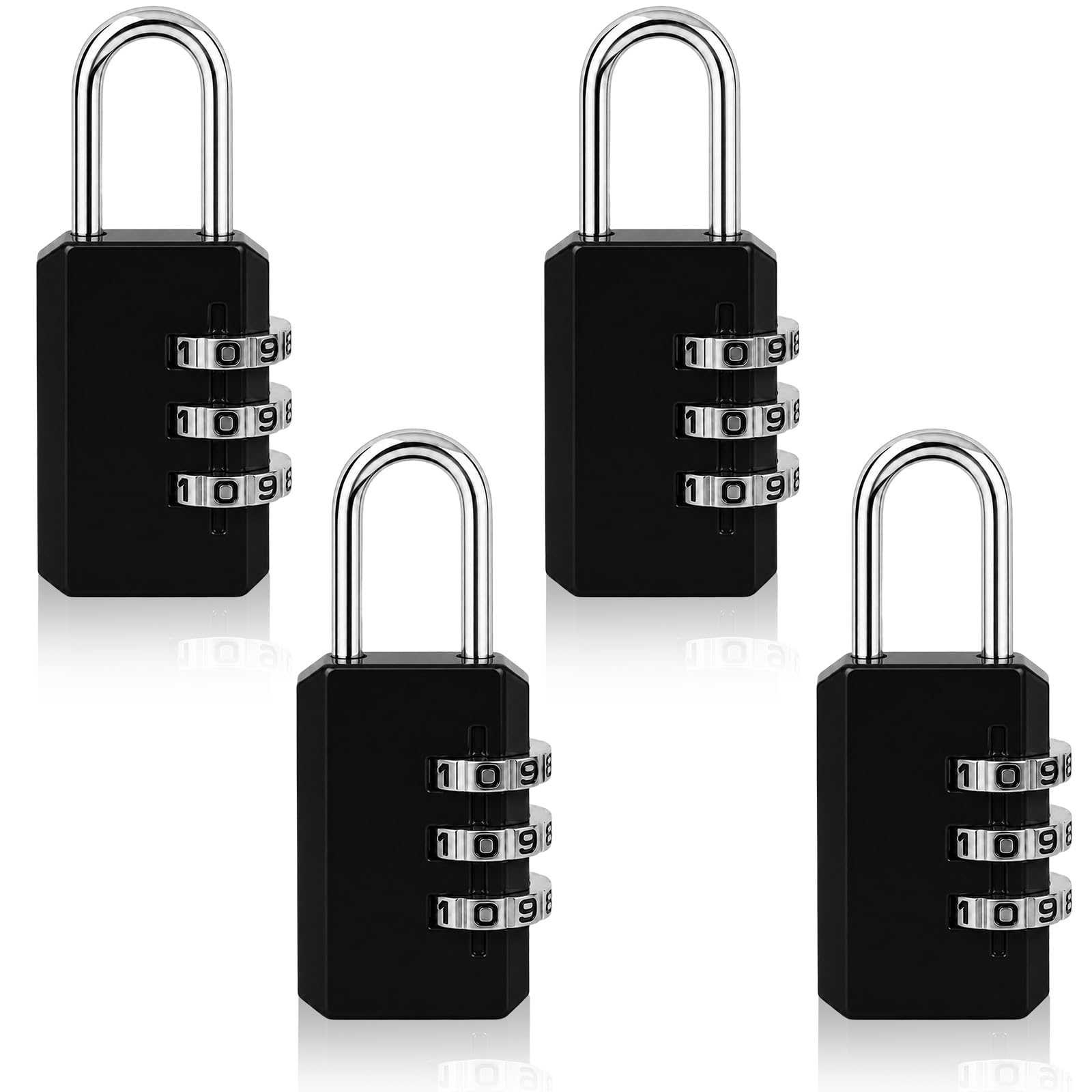 4PCS 3 Digit Combination Padlocks,Combination Locker Padlock,Small Padlocks,Suitcase Lock,School Locker Lock,Waterproof and Rainproof (Black)