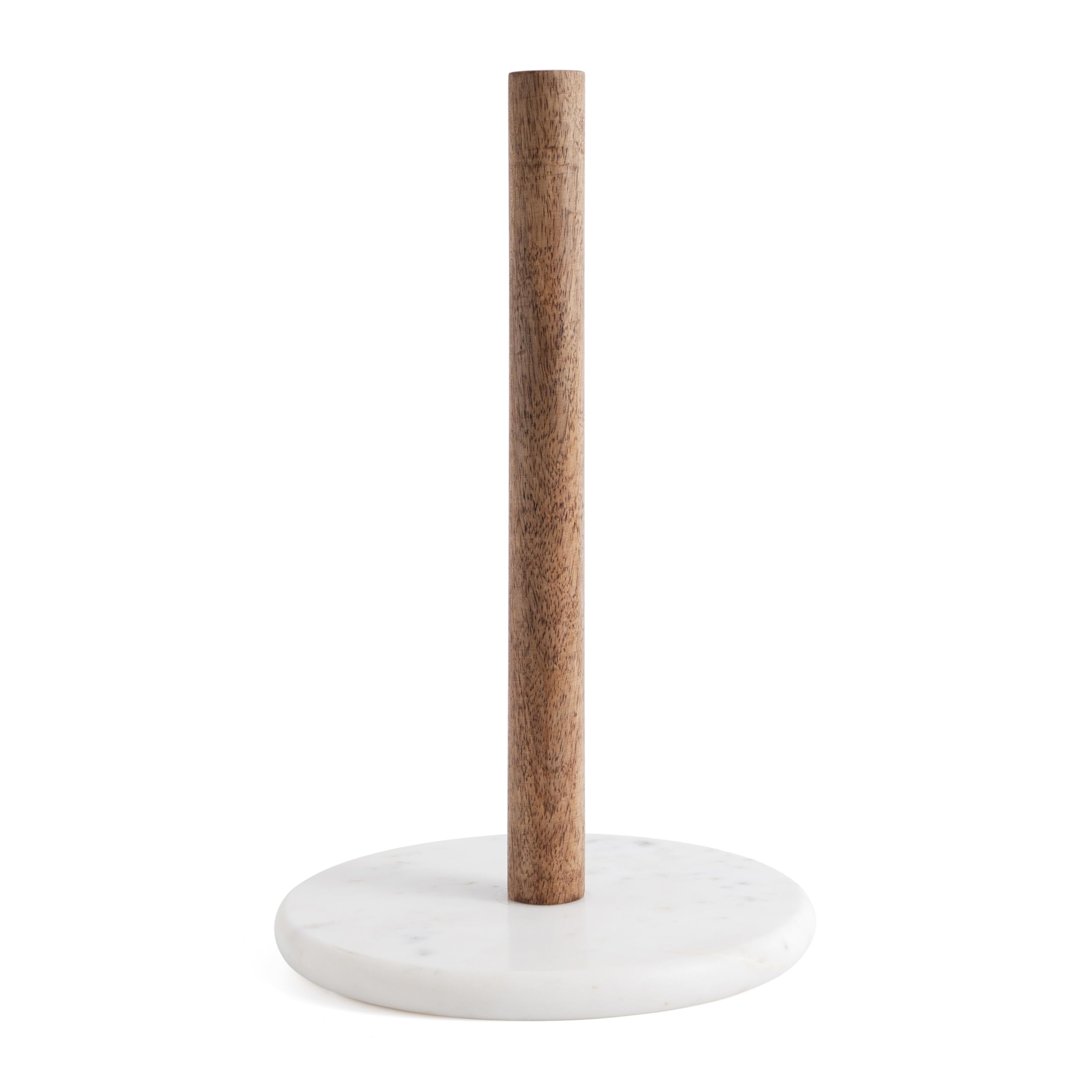 Assorted Collections Wooden Kitchen Roll Holder – Natural Wood Paper Towel Holder With Heavy Marble Base – Free Standing Kitchen Roll Dispenser For Standard Rolls – Modern Kitchen Accessories