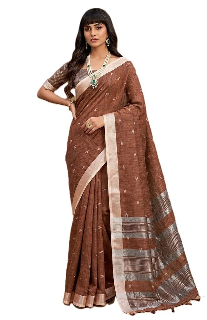 Linen Cotton Zari Weaving Saree With Unstitched Blouse Piece-picture-53