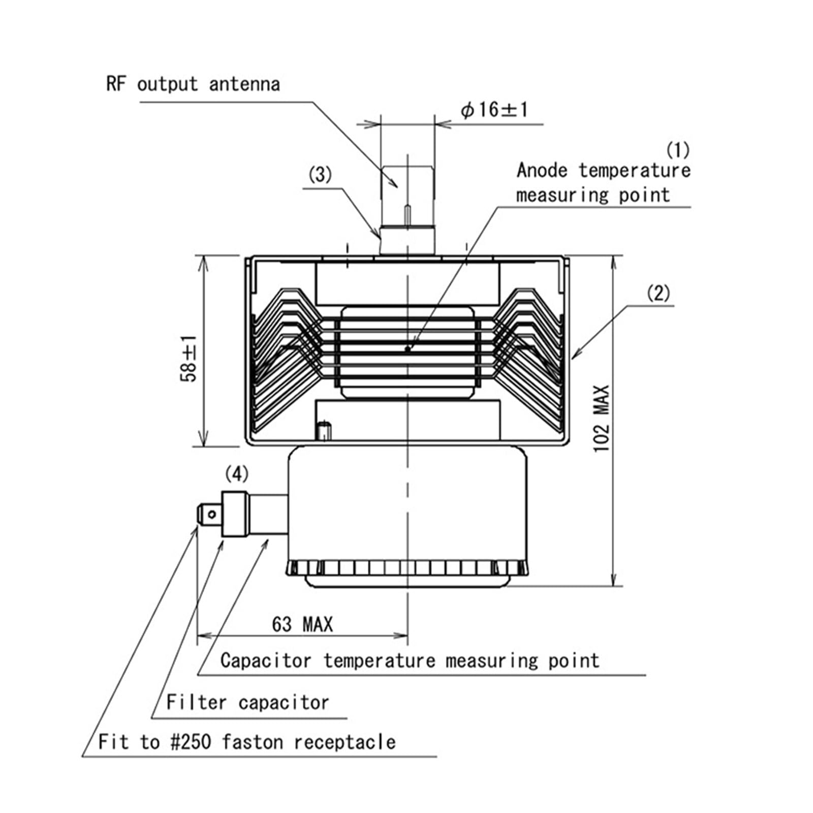 Mikrowellen-Magnetron 2M248J Ofenrohr, Metalltextur, für Küchenzubehör