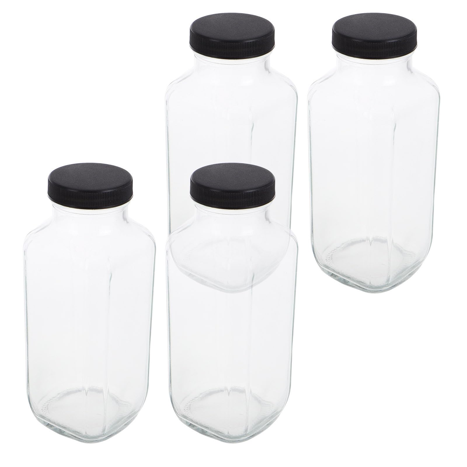 4 Botellas de Vidrio Cuadradas de 500ml con Tapas Herméticas para Jugos y Batidos, Diseño Vintage, Resistentes y Portátiles para Hidratación en Movimiento Reutilizable