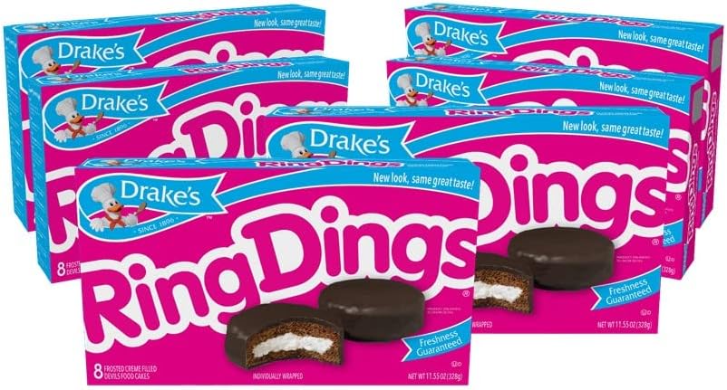 Ring Dings, 48 Individually Wrapped Devils Food Cakes (Pack of 6)