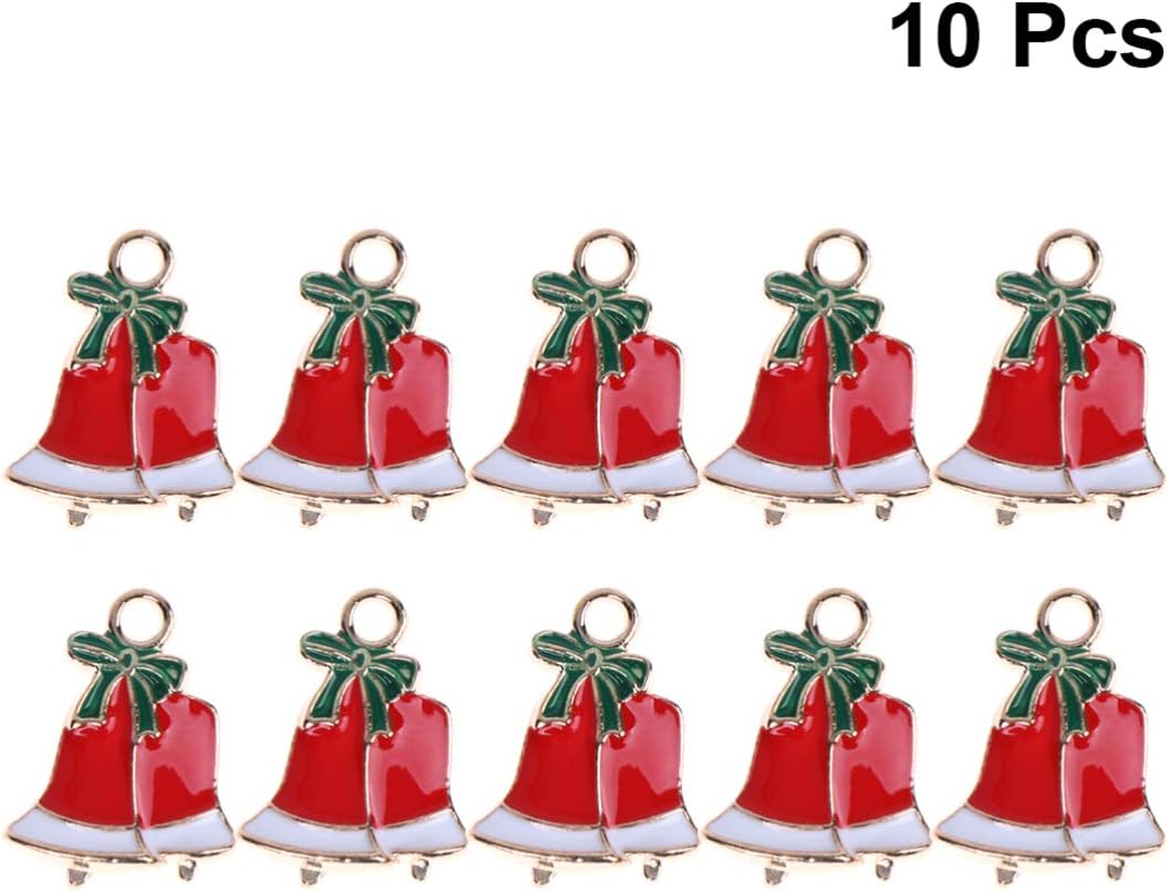 Amosfun Double Bells Xmas Enamel Charm Pendants 10Pcs Christmas Diy Jewelry Accessories for Earrings Necklace Bracelet Making Crafts