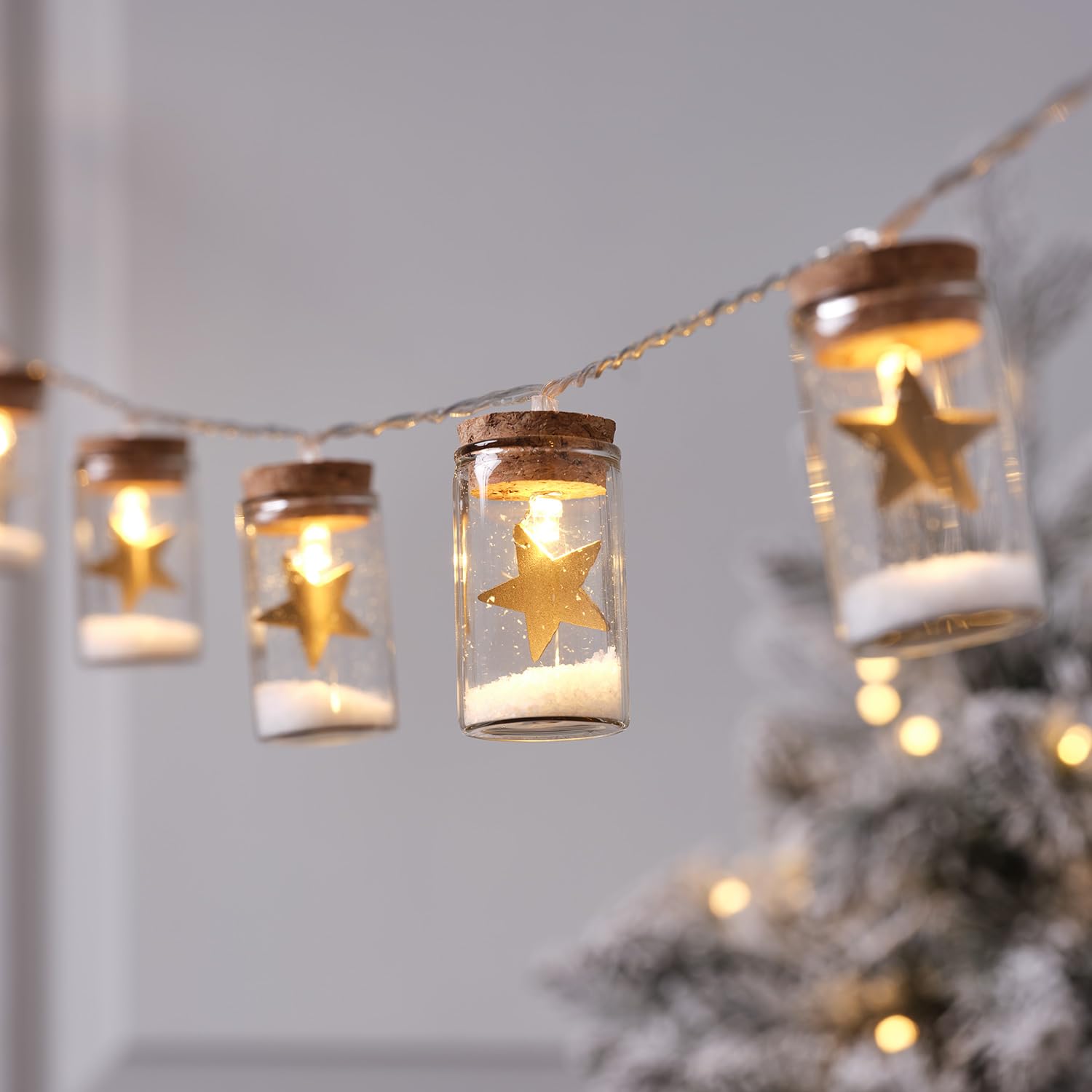 Lights4fun Gold Lights4fun10 Christmas Led Star Glass Bottle String Lights