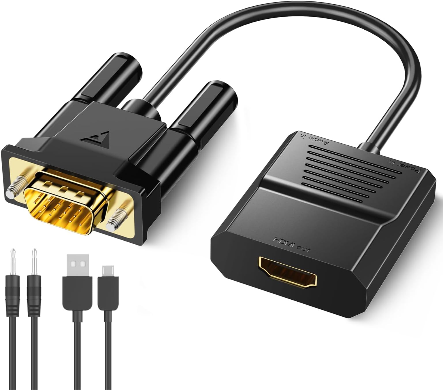 QVS HDMI Male To VGA/ 3.5mm Female 1080p Video Converter 6 In. - Black - Foto 3